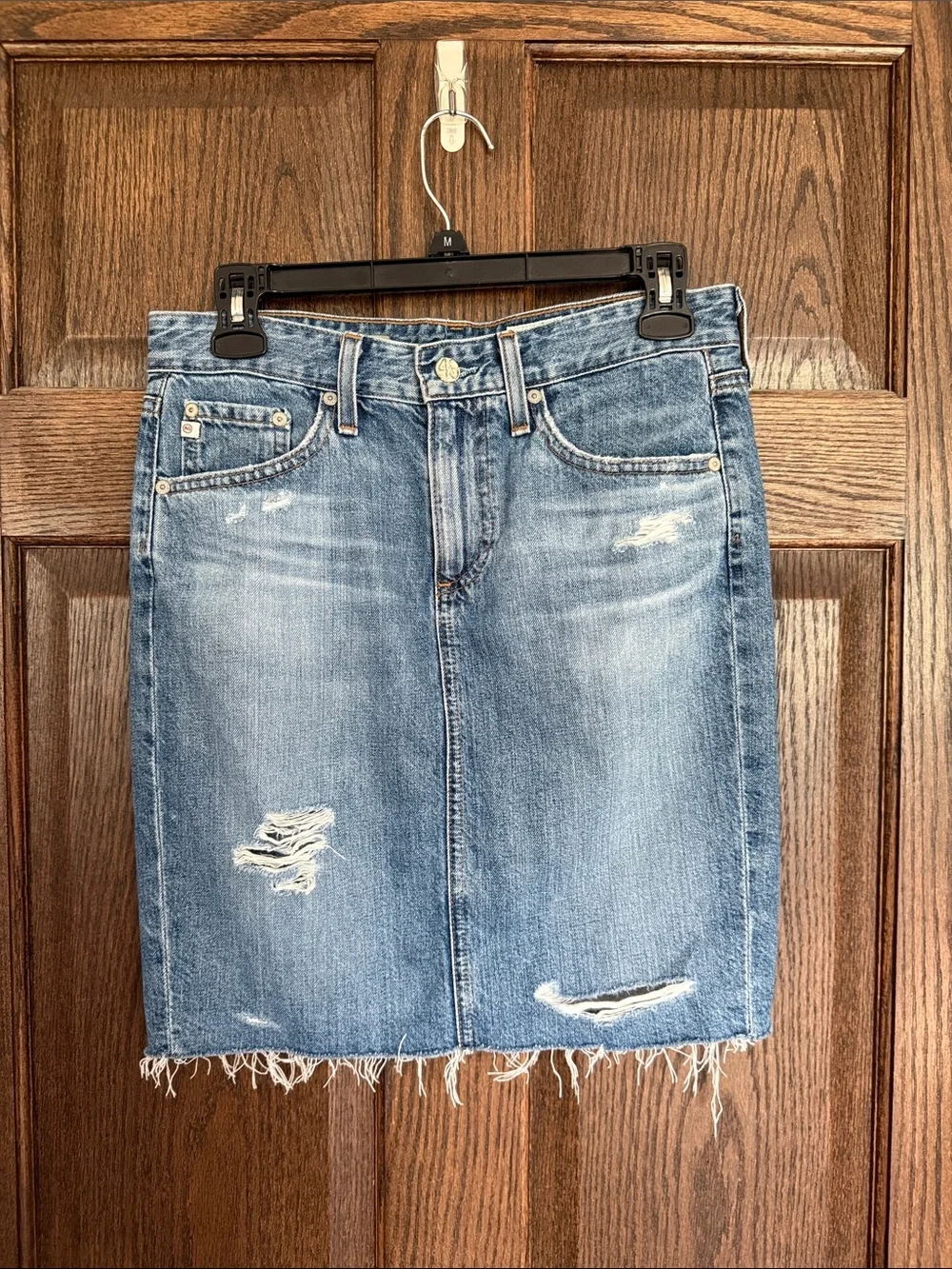 AG Adriano Goldschmied Light Blue Distressed Denim The Erin Pencil Skirt Size 27